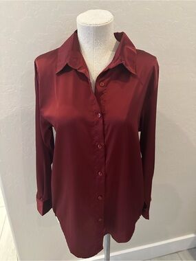 Jon & Anna Burgundy Satin-like Button-Down Shirt